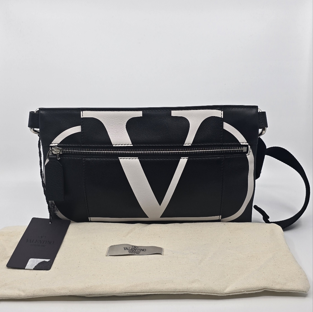 Valentino Calfskin leather V logo messenger Pouch